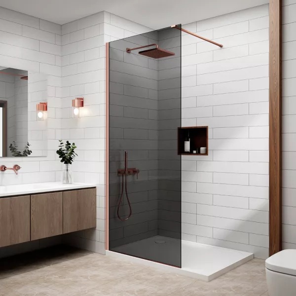Walk-in | Rose Gold zuhanyfal, füstüveggel 80, 200cm, 8mm, NANO